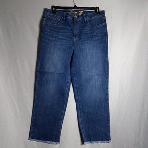 Seven7 Women's Tower Straight Cropped Frayed Hem Medium Dark Wash Jeans Size 14